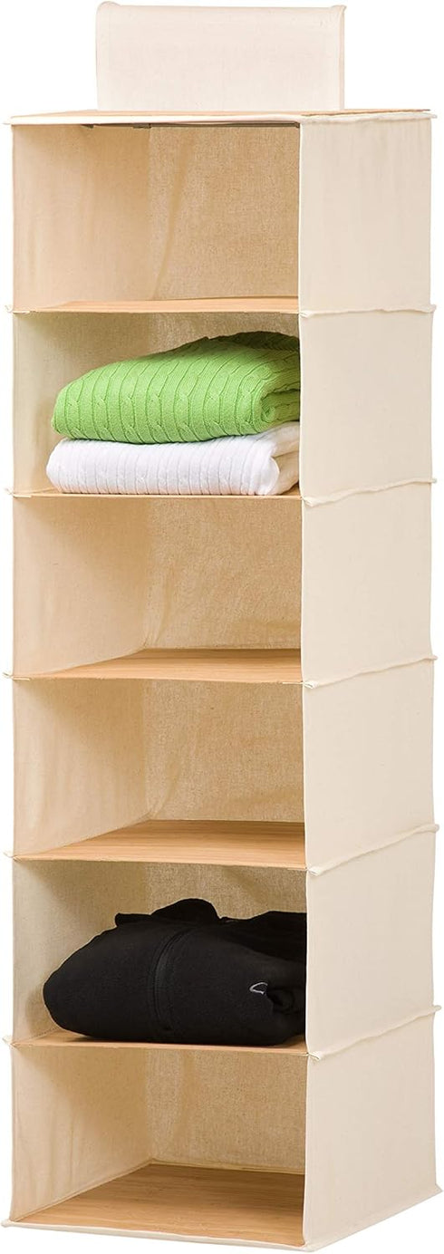 Honey-Can-Do SFT-01003 Hanging Closet Organizer, Bamboo/Canvas, 6-Shelf, 1.5 x 13 x 14.5 inches...