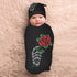 Skeleton Hand Holding Rose Newborn Swaddle Blanket Soft Unisex Infant Swaddle Wrap Blanket Baby Receiving Blanket with Beanie Hat for Boy and Girl...