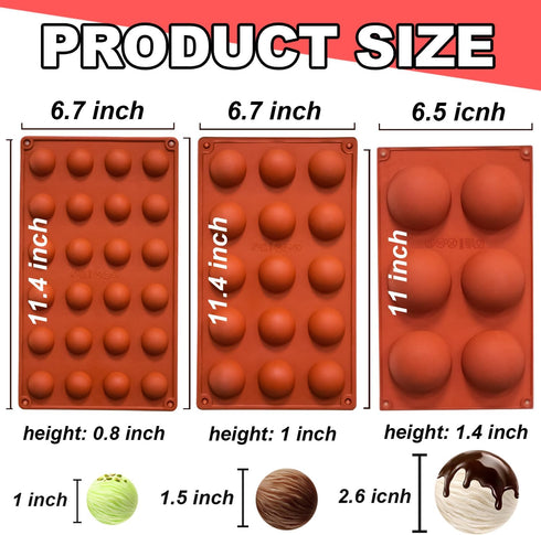 Semi Circular Silicone Molds, Non-Stick Silicone Chocolate Molds,3 Packs Baking Molds for Making Chocolate, Cake, Jelly, Desert, Biscuit, Dome Mou...