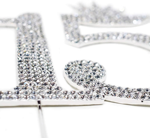Number 15 Quinceanera Rhinestone Princess Crown Monogram Cake Topper - Sweet 15th Birthday Party (Silver)...