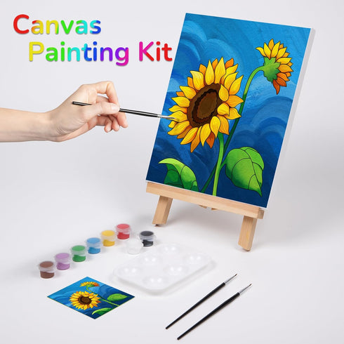 VOCHIC Paint and Sip kit Pre Drawn Canvas Painting Kit for Adults Kids, Canvas Painting Party Supplies Kit with Picture to Paint 1 Easel, 8 Acryli...