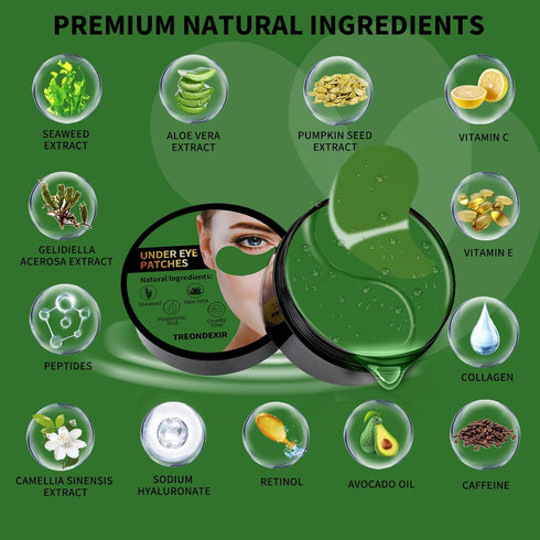 Under Eye Masks for Dark Circles and Puffiness 70PCS, Under Eye Patches for Puffy Eyes Treatment, Under Eye Gel Pads w/Seaweed, Aloe Vera, Peptide...