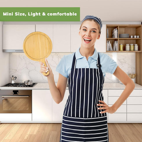 7" Mini Pine Wood Cutting Board with Handle, Small Serving board Wooden Round Pizza Peel Paddle for Homemade Baking Pizza Bread Cake Fruit Vegetab...