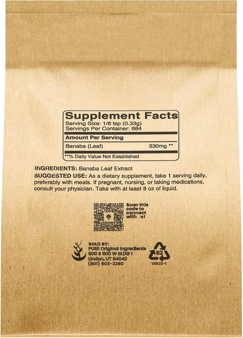 PURE ORIGINAL INGREDIENTS Banaba Leaf Powder (8 oz) Always Pure, No Fillers or Additives, Non GMO...