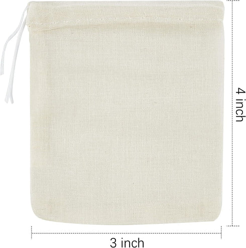 TUZAZO 50 Pack Reusable Tea Bags, Natural Unbleached Cotton Cheesecloth Bags for Straining, Drawstring Muslin Bags, Sachet Bags, Coffee Tea Brew B...