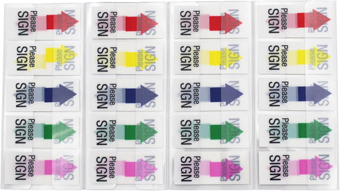 Please Sign Message Flags Assorted Color, 400 Pages Total, 0.79x1.77 Inch Wide Flags, Easy to Post, 4 On-The-Go Dispensers/Pack...