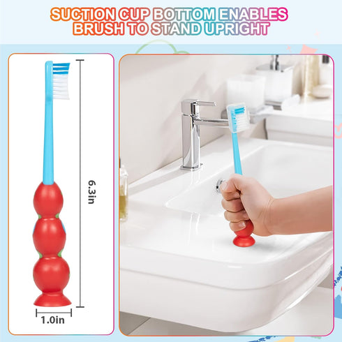 Kids Toothbrush 4 Pack - Soft Bristles with Suction Cup for Easy Storage, Toddler Toothbrush Children Sized Brush Head, Girl & Boy Set...