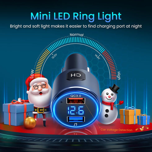 Upgraded V5.0 FM Bluetooth Transmitter Car, QC3.0 & LED Backlit Wireless Bluetooth FM Radio Adapter Music Player/Car Kit with Hands-Free Calls, Si...
