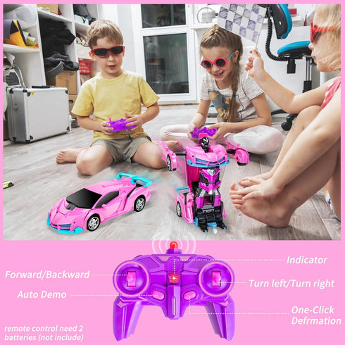 RC Cars, Pink Remote Control Car Toys for 3 4 5 6 7 8 -12 Year Old Girls, 2.4Ghz Transformation Robot RC Cars with Headlight& One-Button Deformati...