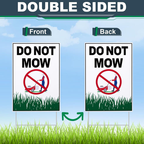 Blulu 4 Pcs Do Not Mow Sign with Metal H Stake 10 x 7 Inches No Mow May Yard Sign Double Side Lawn Signs Corrugated Plastic Weatherproof UV Protec...