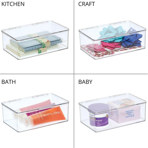 mDesign Plastic Household Storage Bin Box Organizer Container with Hinge Lid for Kitchen, Office, Bathroom, Bedroom, Hold Food, Snacks, Makeup, To...