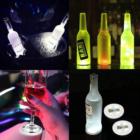 LOGUIDE LED Light Up Coasters,LED Bottle Lights, Bottle Glorifier,LED Sticker Coaster Discs for Drinks,Flash Cup Coaster Flashing Shots Light (Coo...