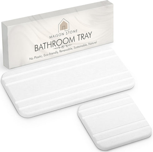 Bathroom Tray w/Bonus Vanity Tray. Absorbent Bathroom Trays for Counter. Multipurpose 8x4 Countertop Tray. Perfume Tray. Kitchen Soap Tray. Time S...