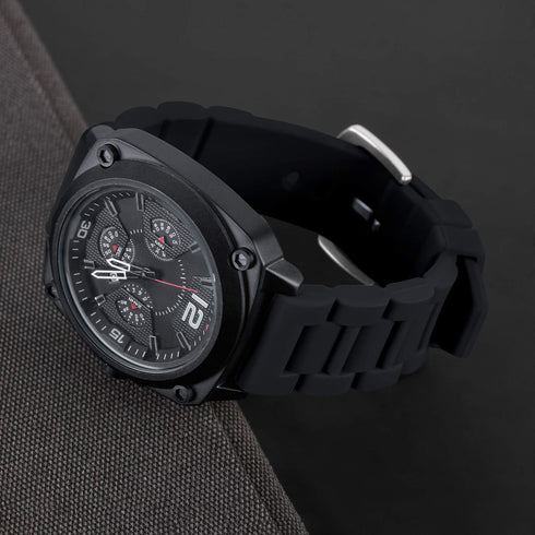 24mm Black Silicone Rubber Watch Strap Band Stainless Steel Black Buckle for Fossil Watch...