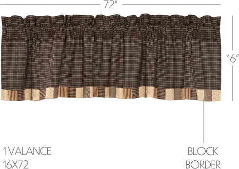 VHC Brands Kettle Grove Window Curtain, Valance Block Border, Black, 16x72...
