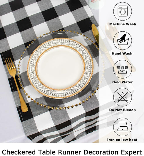 ShinyBeauty Buffalo Plaid Table Runner Black and White 13''x72'' Buffalo Check Table Runner Tassel Runner Checkered Table Cover Classic Gingham Ta...