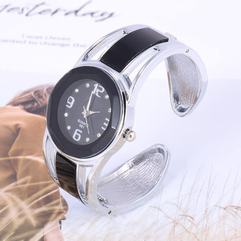 Women Bangle Watch Bracelet Quartz with Rhinestone Round Dial Stainless Steel Band Cuff Watches with Womens Wrist Watch Box...