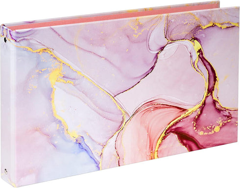 Legal-Size Binder, for 8.5 x 14 paper, 3 Ring Binder 1 Inch, Landscape Spreadsheet Binder with Elastic Cord, Pink Marble...