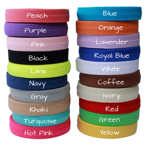 Solid Color Sewing Fold Over Elastic Stretch FOE and Foldover FOE Trim Elastic Ribbon by the yard for Hair Ties Headbands (5/8 inch, 1.5 cm, 20 Ya...