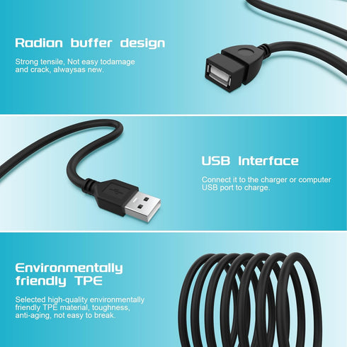 USB Extension Charger Cable Compatible with JLab Go Air Pop/Sport, JLab Epic Air ANC/Sport ANC, JLab JBuds Air/Sport/Executive/ANC/Play Gaming/Pro...