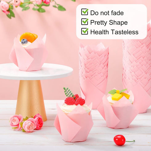Jutom 200 Pack Tulip Cupcake Liners Paper Baking Cups Greaseproof Muffin Liners Grease Resistant Cupcake Wrappers for Weddings Birthday Cake Balls...
