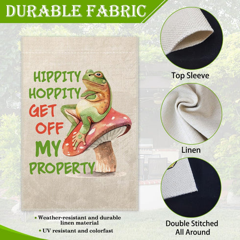 Hippity Hoppity Get Off My Property Welcome Garden Flag, Funny Frog Outdoor Farmhouse Decoration 12x18 Inch Waterproof Double Sided Printing, No T...