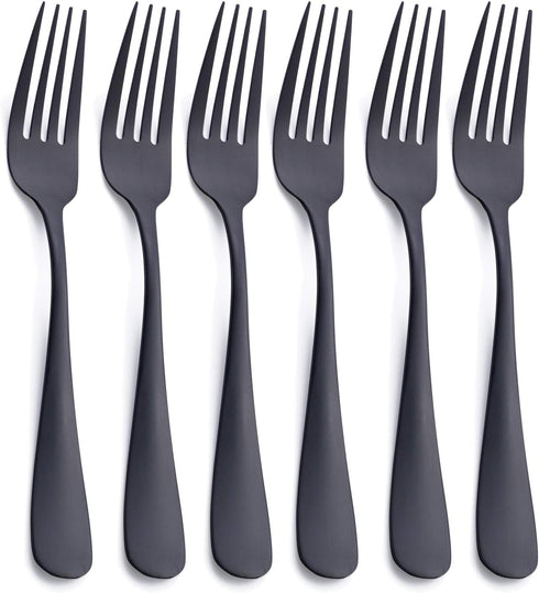 Matte Black Dinner Fork, GoGeiLi Stainless Steel Satin Finish 8.0-inch Silverware Flatware Fork Set, Service for 6, Dishwasher Safe...