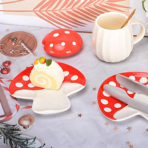 2 Pack Mushroom Spoon Rest for Stove Top, Ceramic Spoon Rest, Cute Spoon Holder for Kitchen Counter Utensil Rest,Mushroom Dishes for Teabag,Snack,...