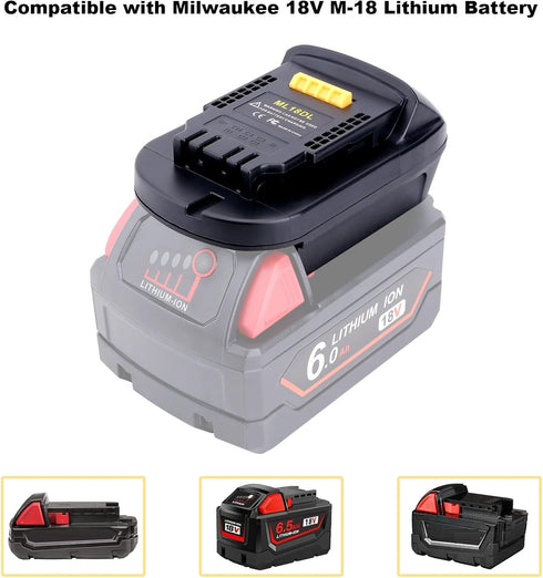 ML18DL Battery Adapter Compatible with Dewalt 20V Cordless Tools, Adapter Compatible with Milwaukee 18V M18 Battery to Replacement for Dewalt 20V ...