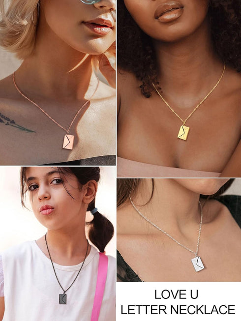 Personalized Envelope Locket Necklace for Women, Custom Love Letter Message Necklaces Birthstone Photo Jewelry Mother's Day Christmas Gift for Gir...