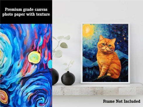 Bestbuddy Pet 11X14 Unframed Starry Night Van Gogh Inspired Cute Exotic Shorthair Cat House Pet Friend Family Animal Clinic Oil Painting Art Print...