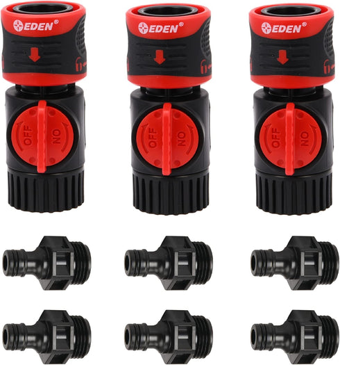 Eden 93218 Premium Garden Connect with Shutoff Valve and Water Stop & Lock Feature Quick Release Kit Hose Fittings and Adapters, (3 Sets/ 9 Pc)...