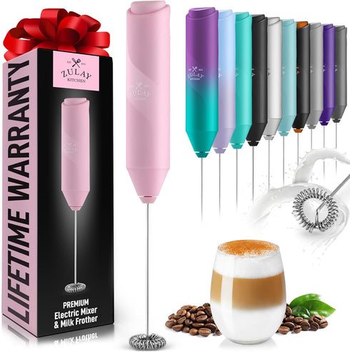 Zulay Kitchen Powerful Milk Frother Wand - Mini Milk Frother Handheld Stainless Steel - Battery Operated Drink Mixer for Coffee, Lattes, Cappuccin...