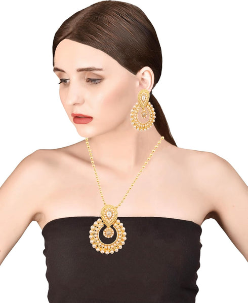 Touchstone Indian Bollywood Elite Mughal Kundan Look Chand Baali Moon Bridal Designer Jewelry Pendant Set For Women In Gold Tone. (Gold)...