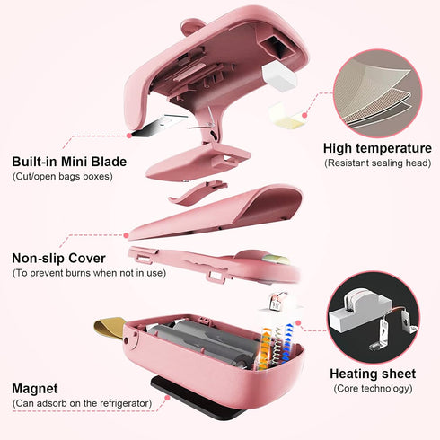 Mini Bag Sealer, Kenossion Chip Bag Sealer - Bag Sealer Heat Seal with Cutter & Magnet, Portable Mini Sealing Machine to Reseal Plastic Bags & Kee...