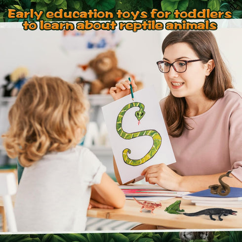 Sratte 26 Pcs Amphibious Animals Figurines Toys Diorama Project Kit Plastic Reptile Lizard Snake Alligator Playset Cake Toppers Model Trees Kit fo...