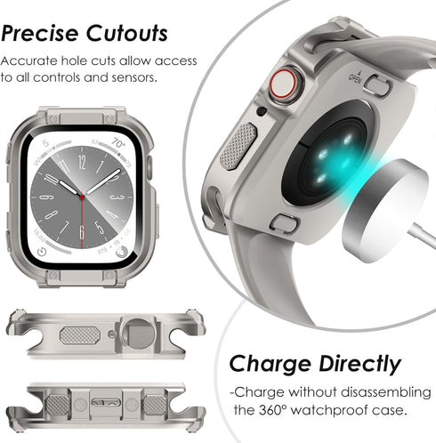 (2 in 1) KADES for Waterproof Apple Watch Screen Protector Case Series 9 8 7 45mm Accessories, Protective PC Face Cover Built-in Tempered Glass Fi...