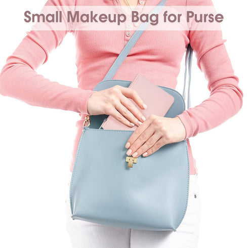 Narwey Small Makeup Bag for Purse Vegan Leather Travel Makeup Pouch Mini Cosmetic Bag Zipper Pouch for Women (Pink)...