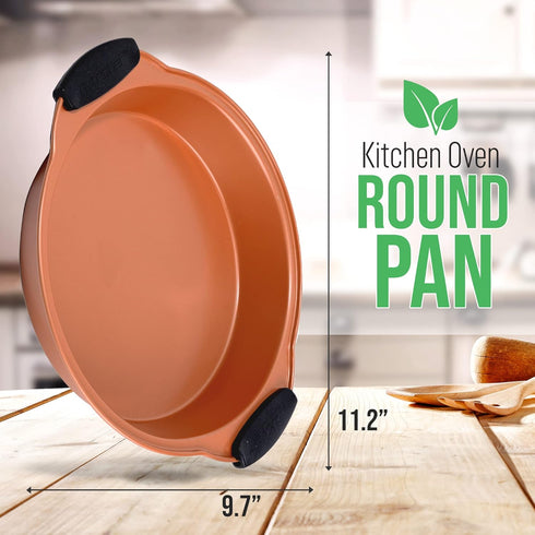 NutriChef Non Stick Round Cake Pan, Commercial Grade Metal Bakeware with Silicone Handles, Long-Lasting, Easy-to-Clean, Dishwasher Safe, PFOA, PFO...