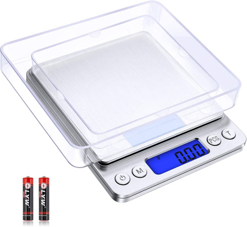 Digital Kitchen Scale with 2 Trays, Diyife 500g/0.01g High Precision Cooking Food Scale, Mini Gram Scale with LCD Display, 6 Units, Auto Off, Tare...