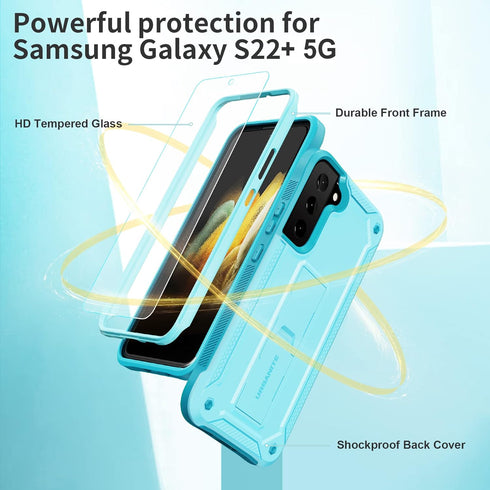 URBANITE for Samsung Galaxy S22 Plus 5G Case, Military Grade Dual Layer Shockproof Protective Cover Case with Screen Protector and Kickstand (Sky ...