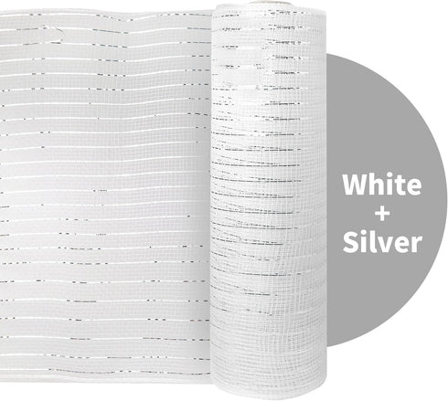 2 Rolls White Deco Mesh Ribbon 10 in x 30 ft,Basic Metallic Deco Mesh RibbonRolls for Deco DIY Wreath Supplies Christmas Tree Decoration Gift Wrap...