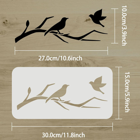 FINGERINSPIRE Birds Tree Branches Stencil 11.8x5.9 inch Reusable Furniture Details Stencil Plastic PET Bird Drawing Stencils Art Craft Stencil for...