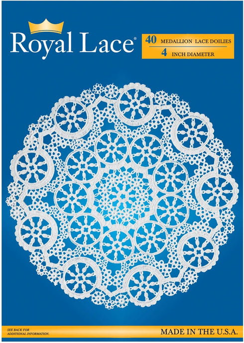 Royal Lace Fine Quality Paper Products, Medallion Lace Round Paper Doilies, 4-Inch, White, 1 Piece, Pack of 40 each...