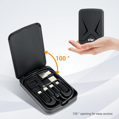 Multi-Functional Compact Cable Card with 22" USB-C Cable & USB-A/Micro-USB/Light/OTG USB Adapter Kit Cable Convertor Storage Box for Traveling Pho...
