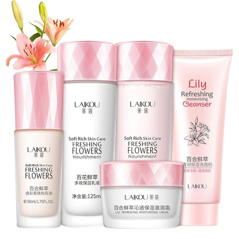 Lily Skin Care Set, 5-In-1 Skin Care Kit With Foundation, Face Wash, Toner, Moisturizing Lotion & Face Cream, Hydrating Skincare Gift Set For Teen...