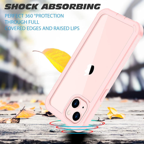 iPhone 13 Full Body Bumper Case, Anti-Scratch Screen Protector, Slim, Shockproof, Dustproof, Lightweight, Pink...