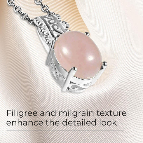 SHOP LC DELIVERING JOY Rose Quartz Pendant Necklace for Women 925 Sterling Silver Pink Jewelry 18" Birthday Gifts for Women...