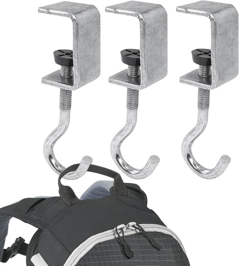 3 Pack Desk Bag Holder Schoolbag Hooks Headphone Hanger Stand, Adjustable Metal Under Desk Clamp Hook Mount for Portable Bag Gaming Headphones Clo...