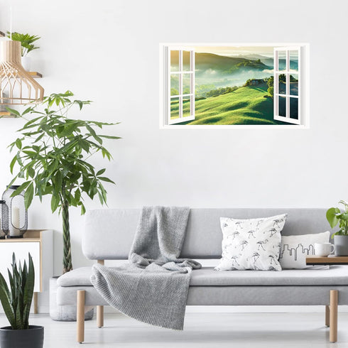 Mountain View Wall Stickers 3D Fake Window Wall Stickers Nature Scenery Wall Stickers Murals Removable Landscape Wall Decals Peel and Stick Remova...
